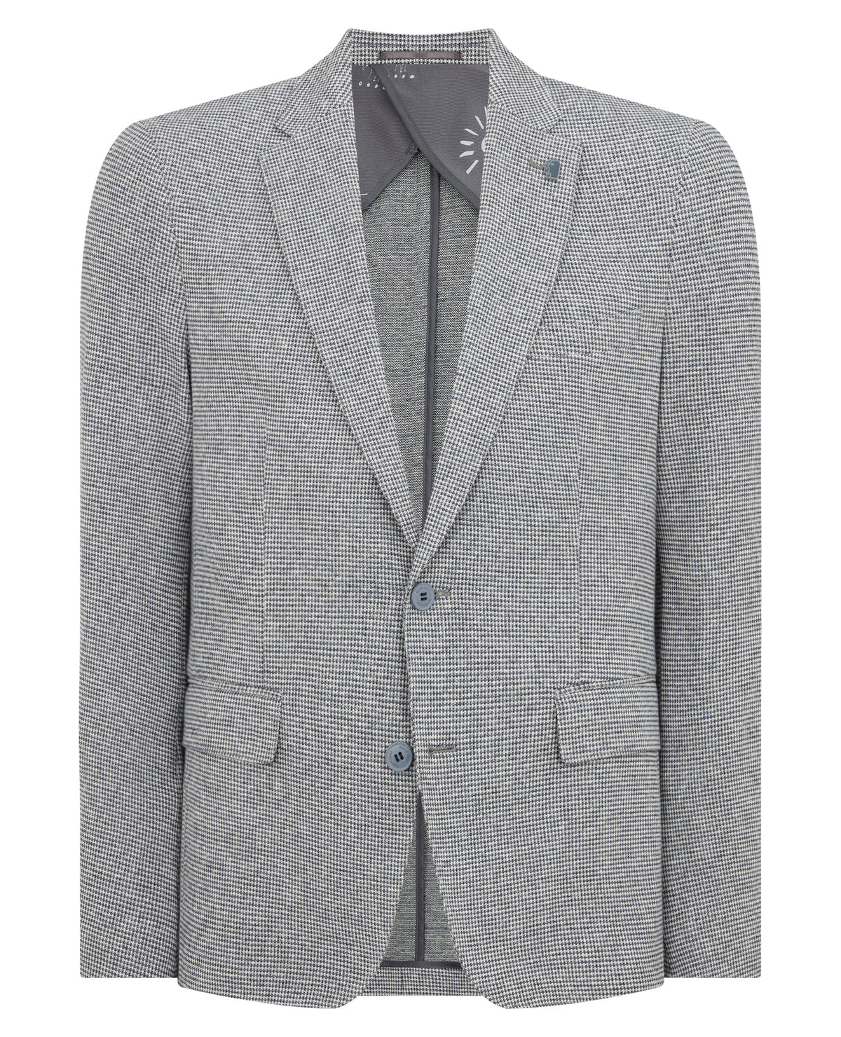 Man wearing a blue Slim Fit Cotton-Blend Stretch Jacket