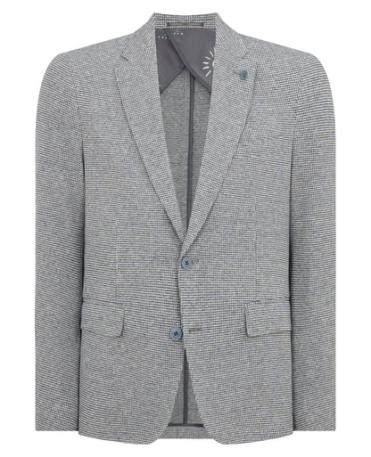 Man wearing a blue Slim Fit Cotton-Blend Stretch Jacket