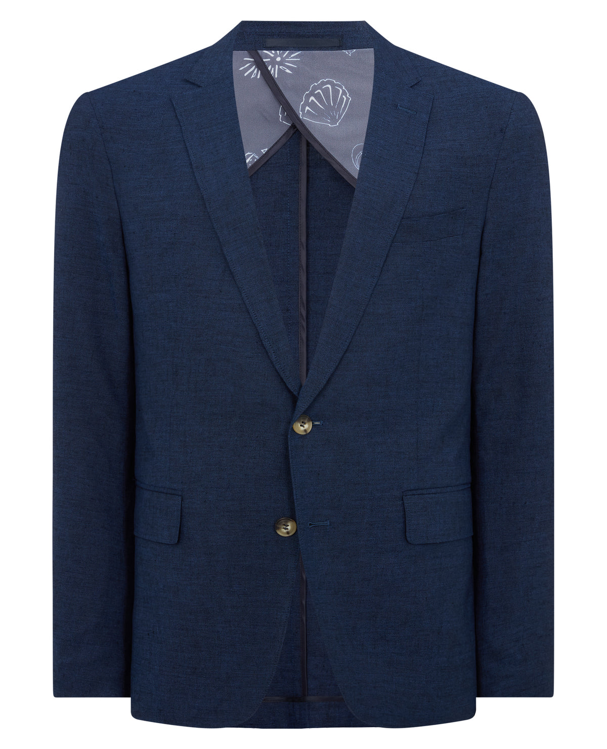 Man wearing a blue Slim Fit Linen-Blend Jacket