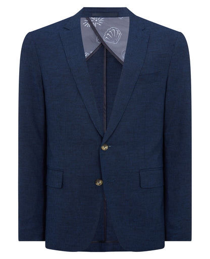 Man wearing a blue Slim Fit Linen-Blend Jacket