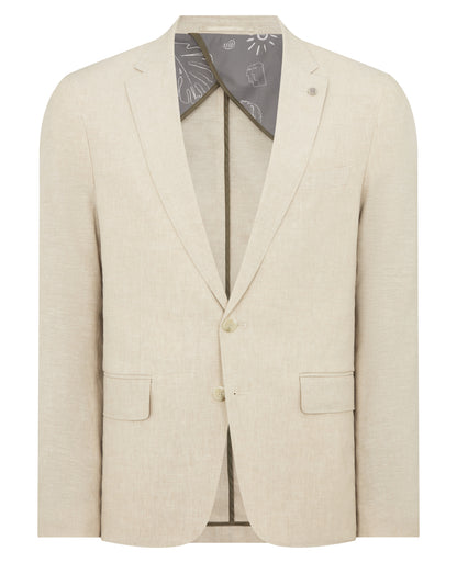 Man wearing a sand Slim Fit Linen-Blend Jacket