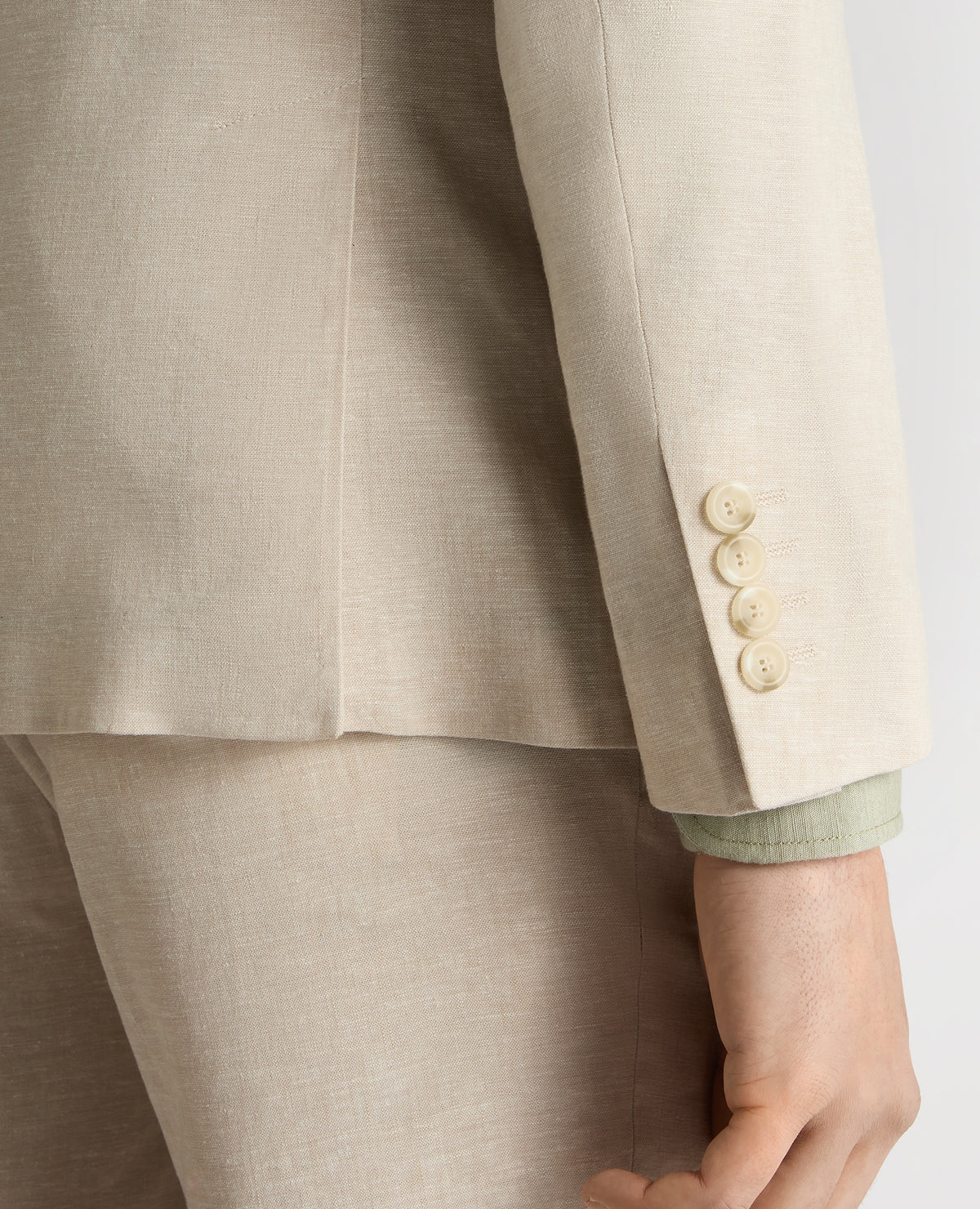 Man wearing a sand Slim Fit Linen-Blend Jacket