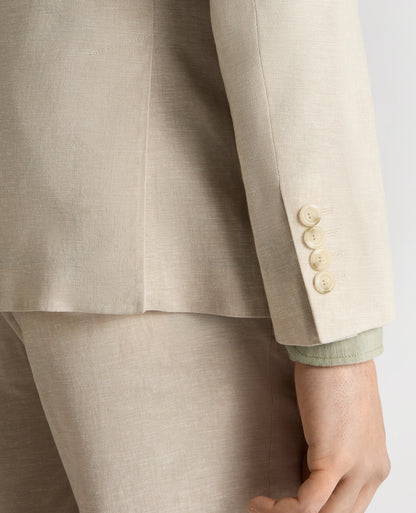 Man wearing a sand Slim Fit Linen-Blend Jacket
