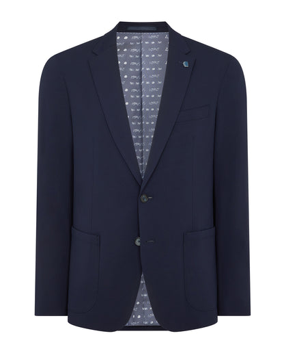 Man wearing a navy Slim Fit Stretch Jacket