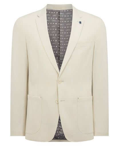 Man wearing a sand Slim Fit Stretch Jacket