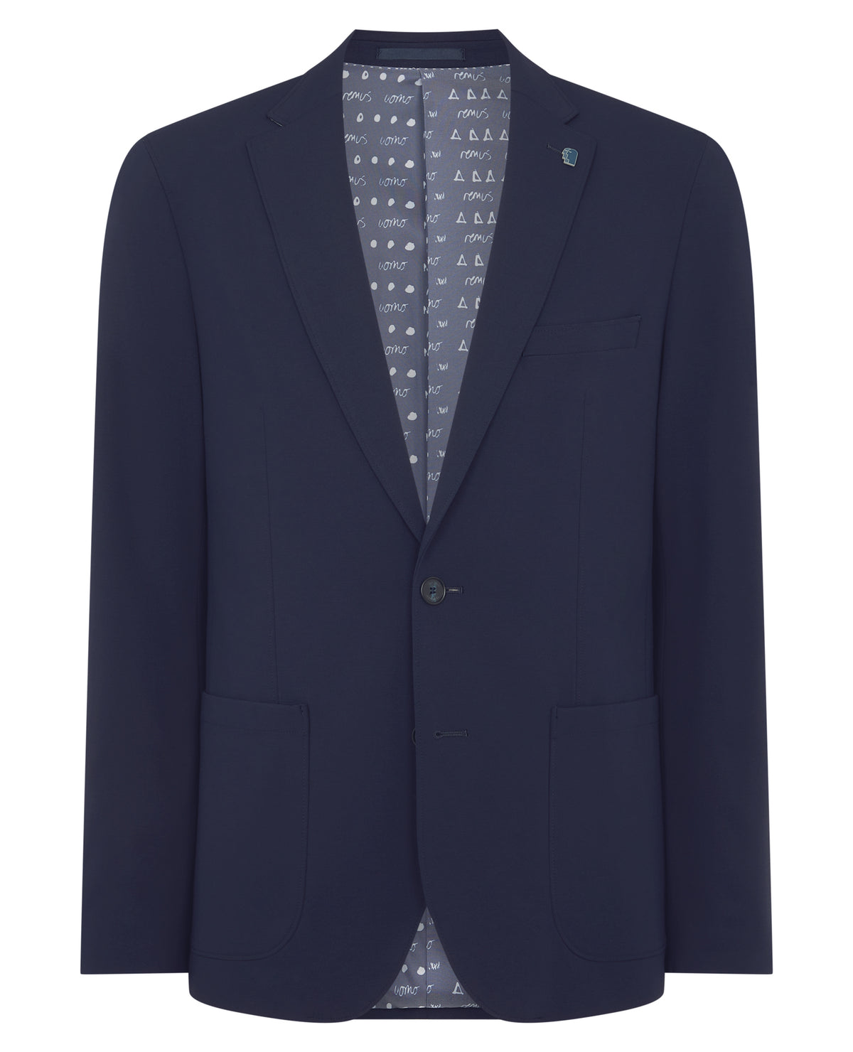 Man wearing a navy Tapered Fit Stretch Jacket