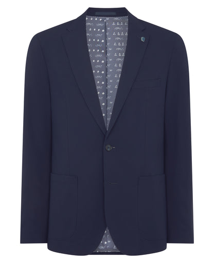 Man wearing a navy Tapered Fit Stretch Jacket