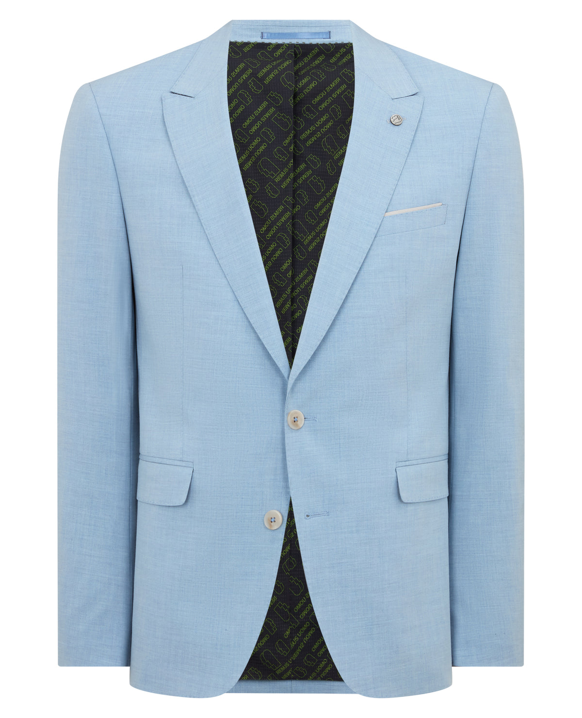 Man wearing a blue Slim Fit Stretch Suit Jacket