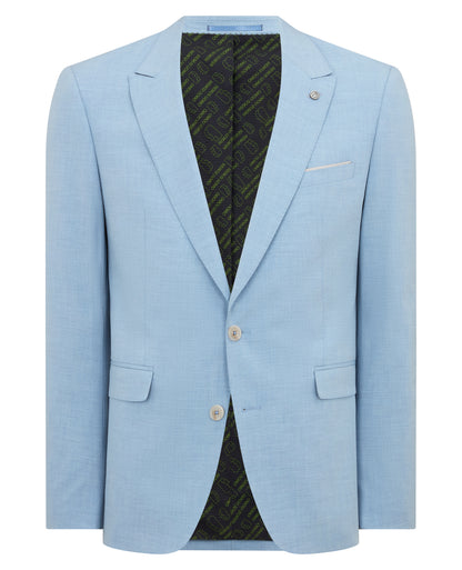 Man wearing a blue Slim Fit Stretch Suit Jacket