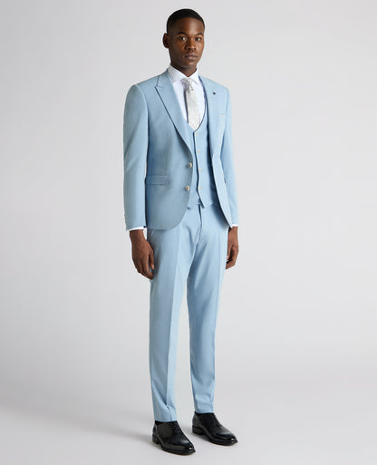 Man wearing a blue Slim Fit Stretch Suit Jacket