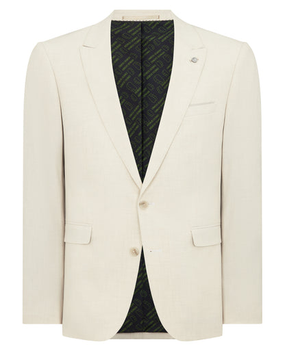 Man wearing a sand Slim Fit Stretch Suit