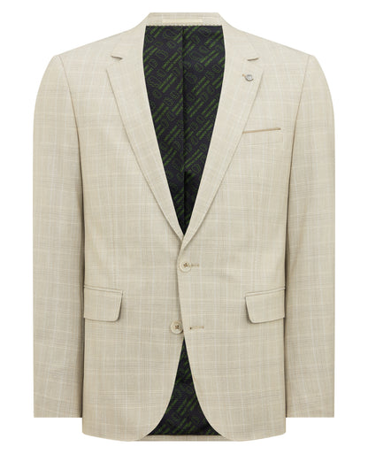 Man wearing a sand Slim Fit Checked Stretch Suit