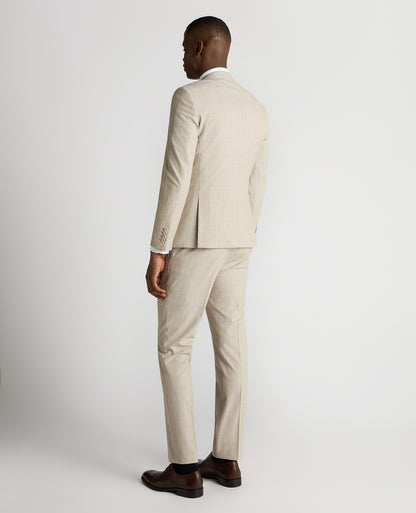 Man wearing a sand Slim Fit Checked Stretch Suit
