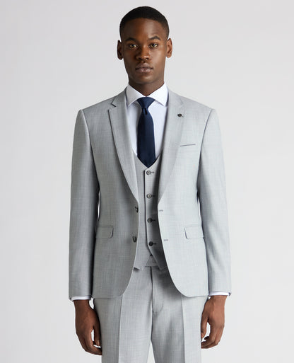 Man wearing a blue Slim Fit Micro Houndstooth Suit Jacket