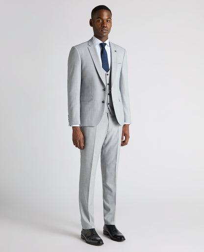 Man wearing a blue Slim Fit Micro Houndstooth Suit Jacket