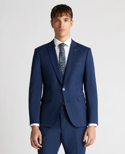 Man wearing a blue Slim Fit Micro Check Stretch Suit