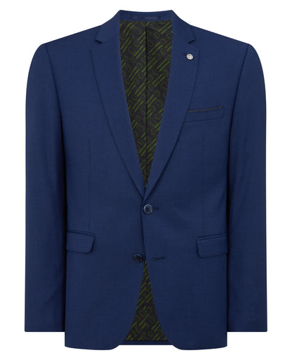 Man wearing a blue Slim Fit Micro Check Stretch Suit