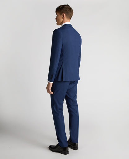 Man wearing a blue Slim Fit Micro Check Stretch Suit