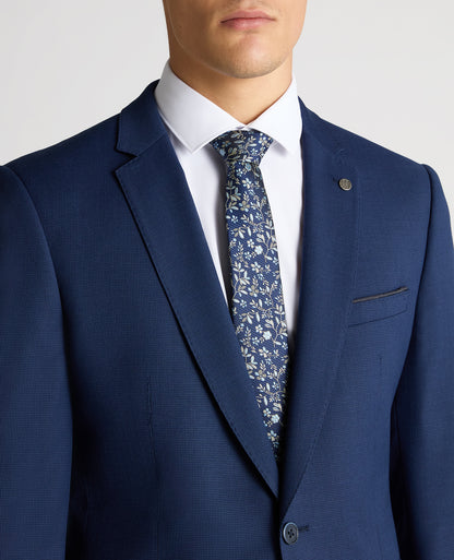 Man wearing a blue Slim Fit Micro Check Stretch Suit