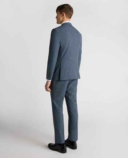 Man wearing a blue Tapered Fit Checked Stretch Suit Jacket