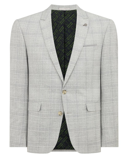 Man wearing a grey Slim Fit Checked Stretch Suit Jacket