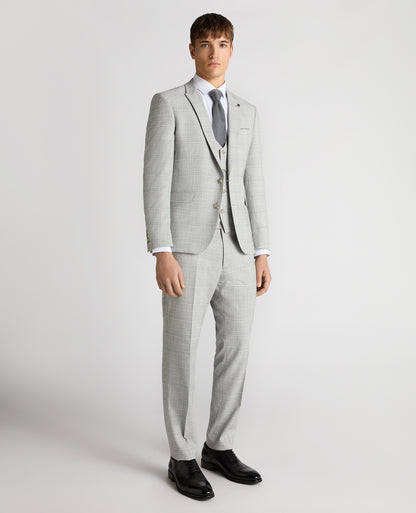 Man wearing a grey Slim Fit Checked Stretch Suit Jacket