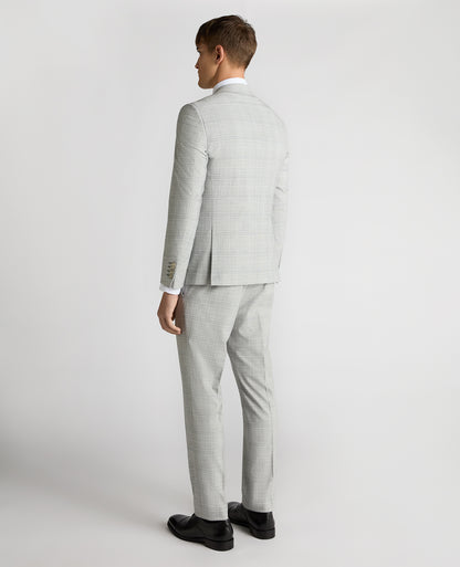 Man wearing a grey Slim Fit Checked Stretch Suit Jacket