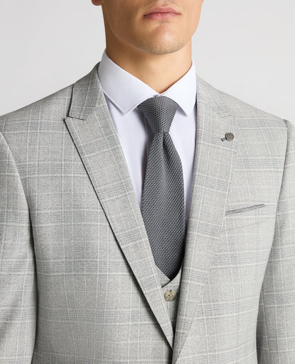 Man wearing a grey Slim Fit Checked Stretch Suit Jacket