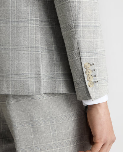 Man wearing a grey Slim Fit Checked Stretch Suit Jacket