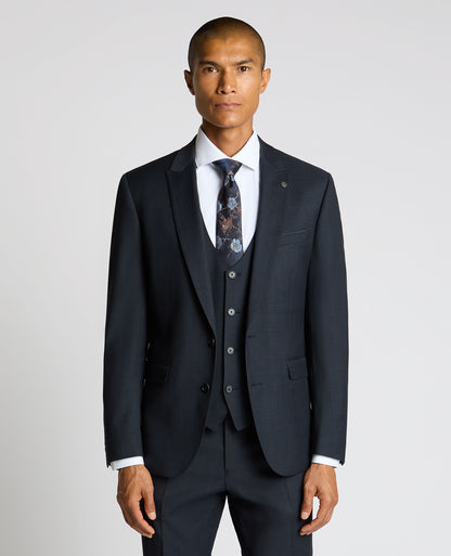 Man wearing a navy Slim Fit Stretch Printed Jacket