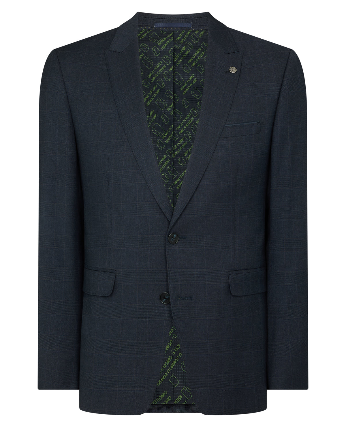 Man wearing a navy Slim Fit Stretch Printed Jacket
