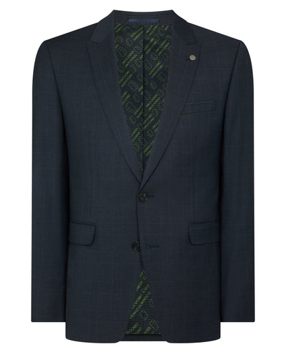 Man wearing a navy Slim Fit Stretch Printed Jacket