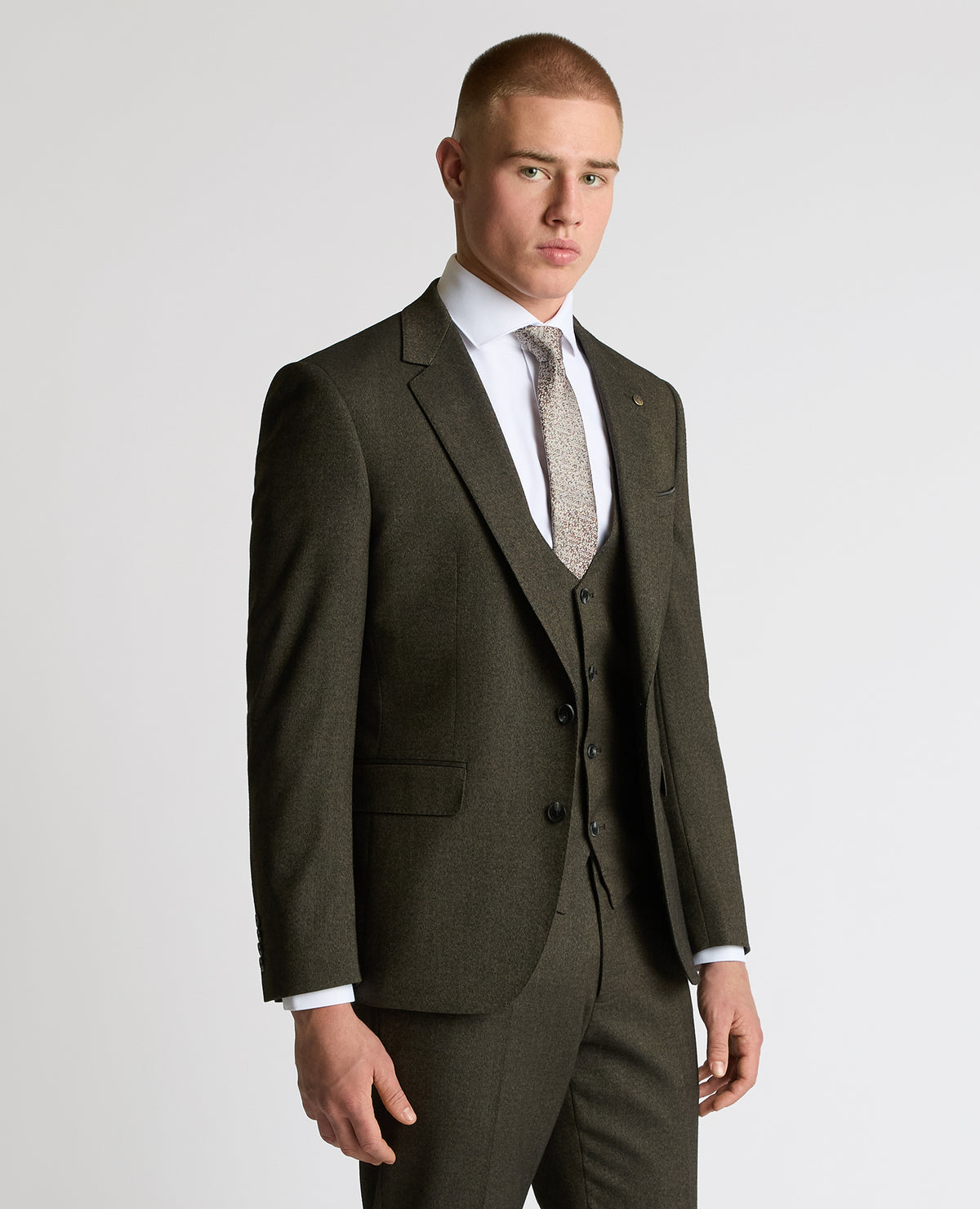Man wearing a brown Slim fit Stretch Suit Jacket