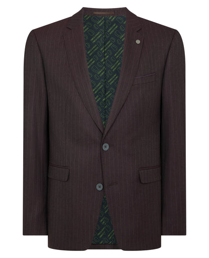 Man wearing a red Slim Fit Stripe Stretch Jacket