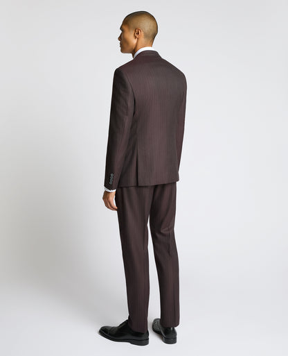 Man wearing a red Slim Fit Stripe Stretch Jacket