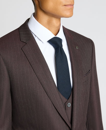 Man wearing a red Slim Fit Stripe Stretch Jacket