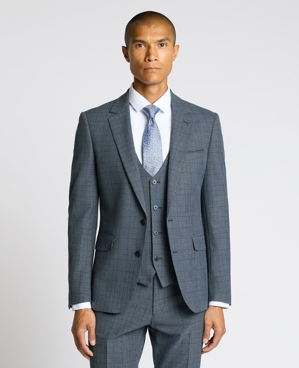 Man wearing a blue Slim Fit Check Jacket
