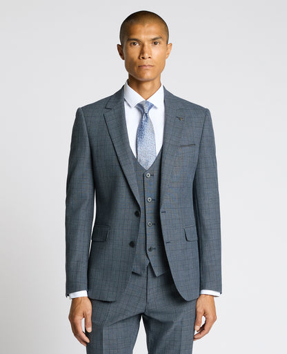 Man wearing a blue Slim Fit Check Jacket