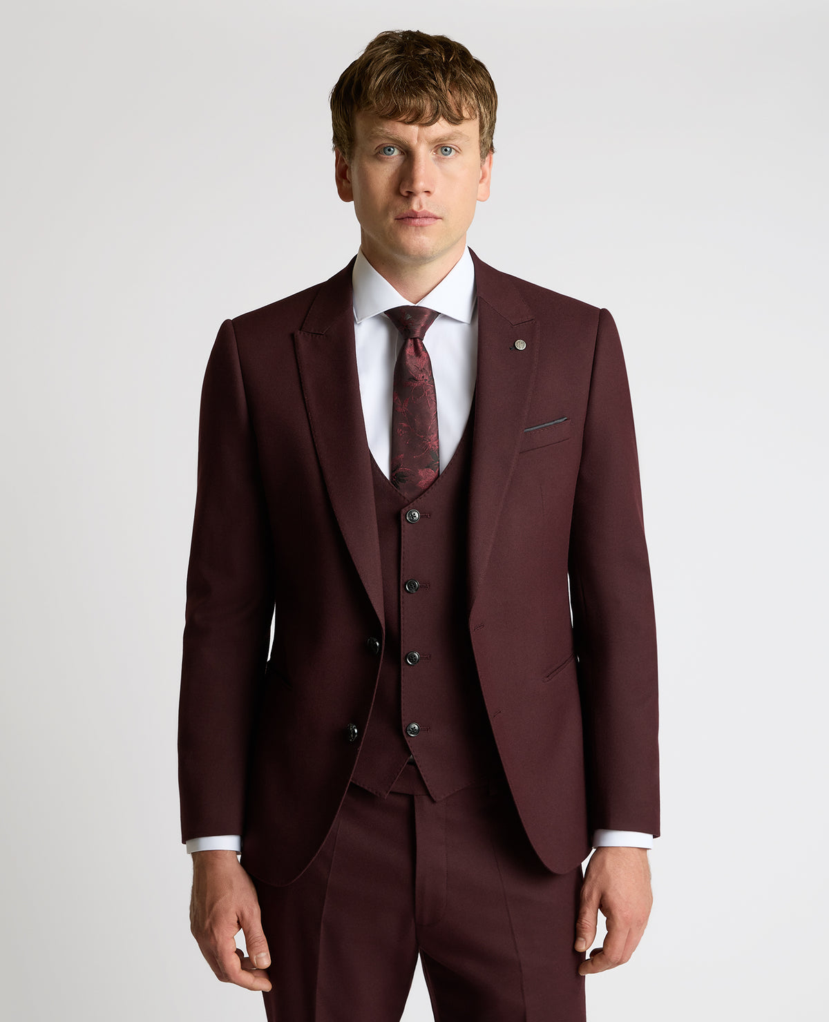 Man wearing a red Slim Fit Stretch Jacket