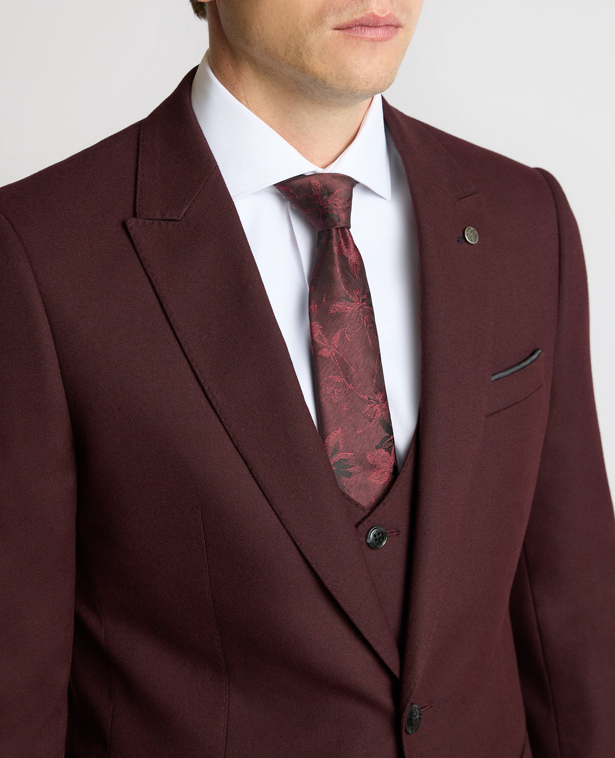 Man wearing a red Slim Fit Stretch Jacket