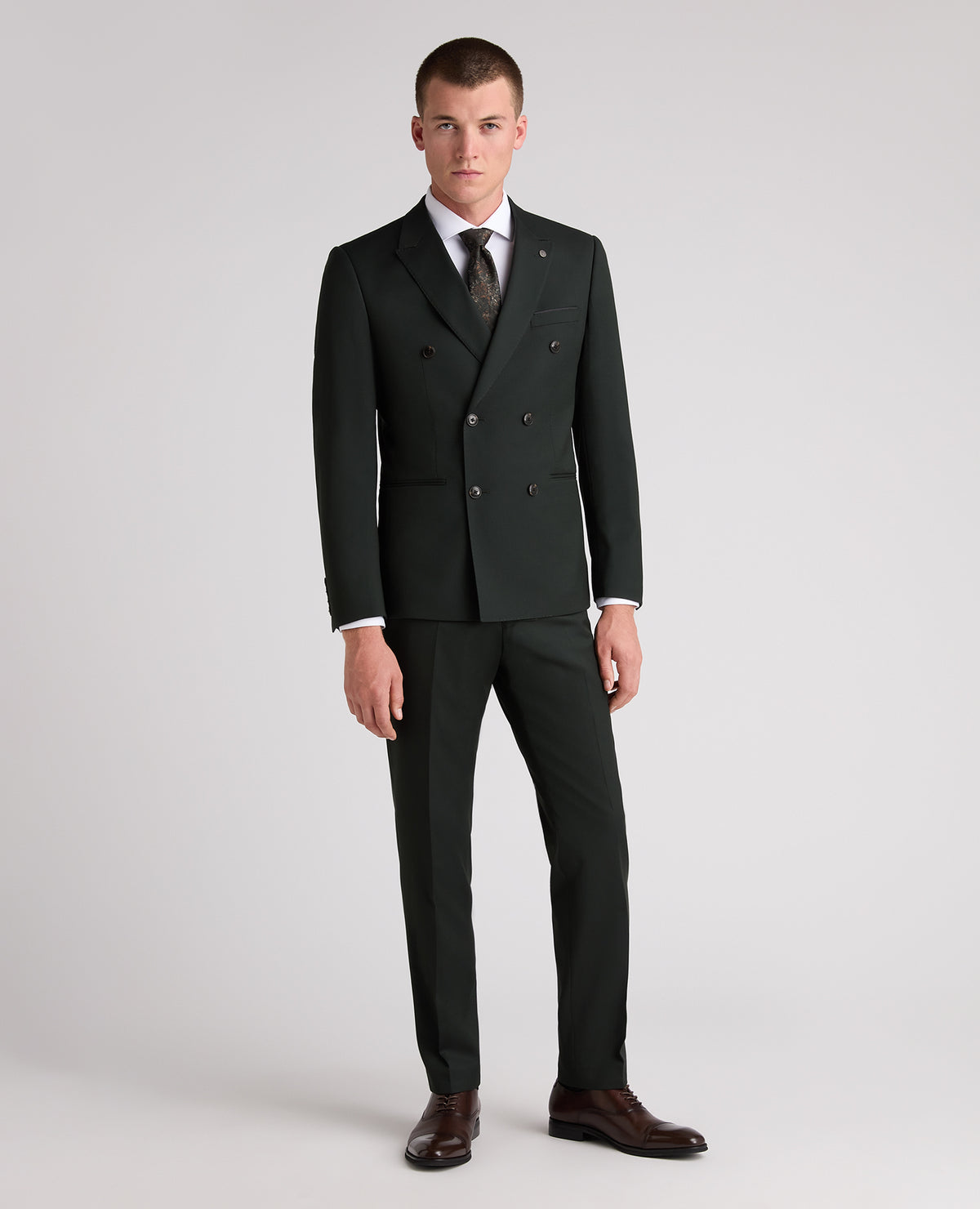 Dark Green Slim Fit Double Breasted Suit Jacket