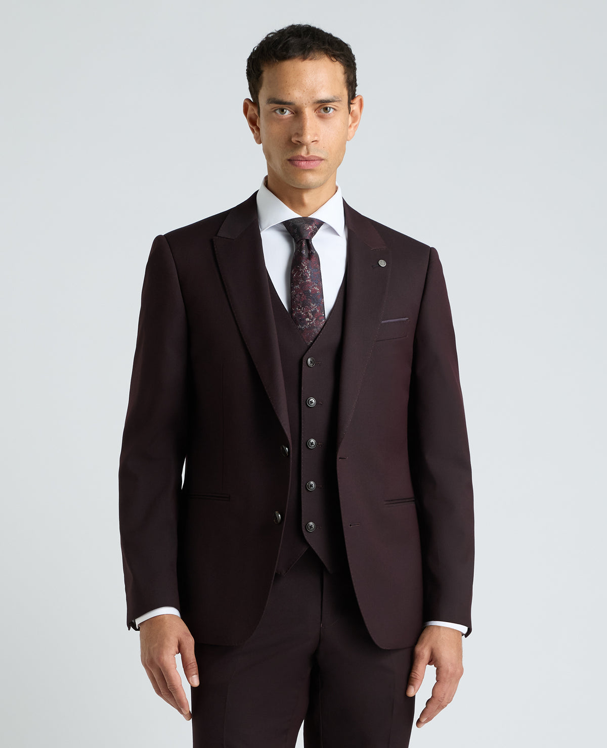 Dark Red Tapered Fit Stretch Suit Jacket