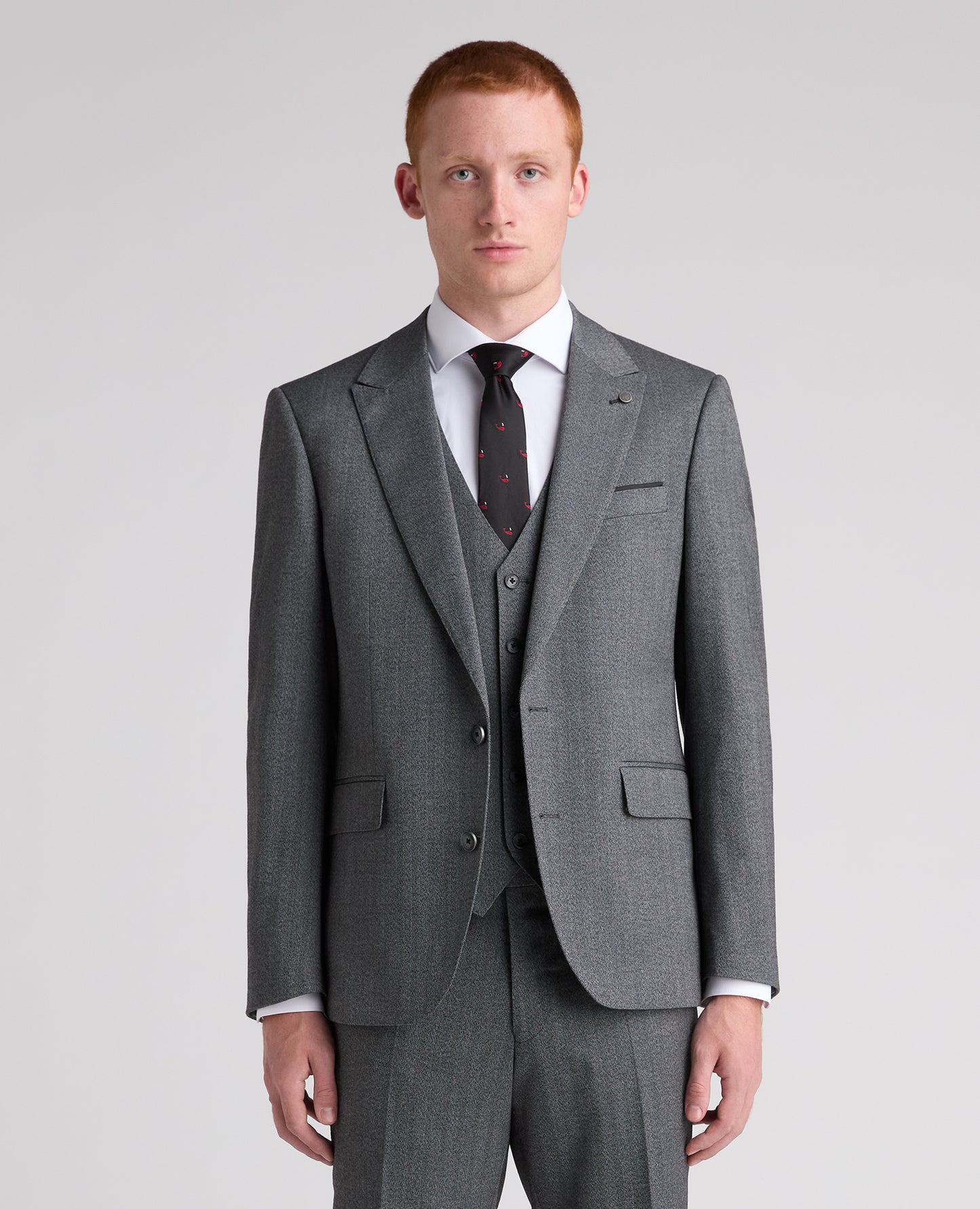 Dark Grey Tapered Fit Herringbone Stretch Suit