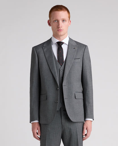 Dark Grey Tapered Fit Herringbone Stretch Suit