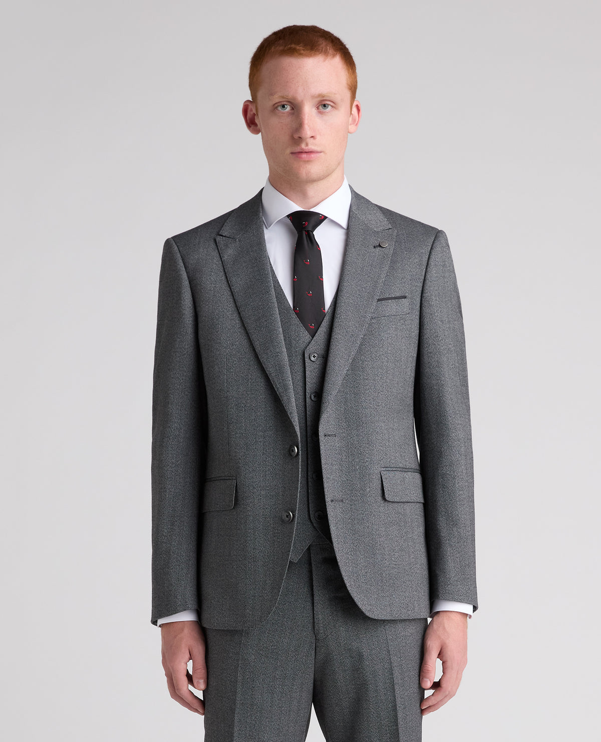 Dark Grey Tapered Fit Herringbone Stretch Suit Jacket