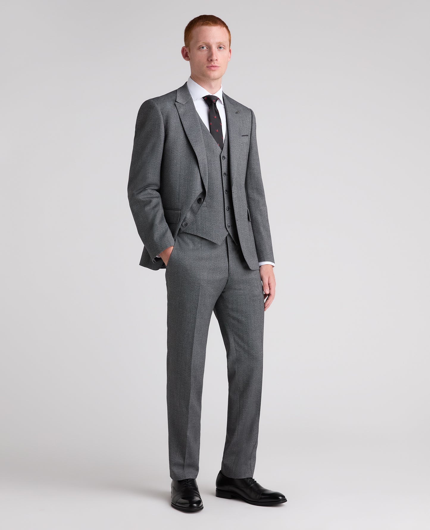 Dark Grey Tapered Fit Herringbone Stretch Suit