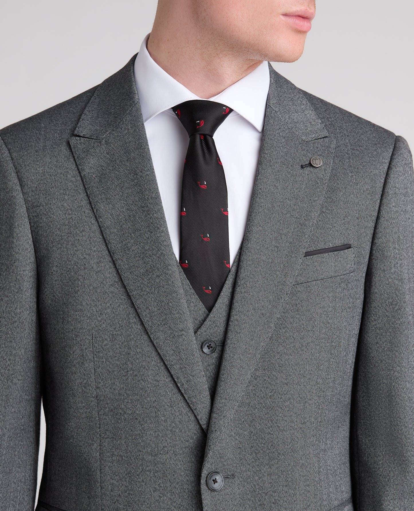 Dark Grey Tapered Fit Herringbone Stretch Suit