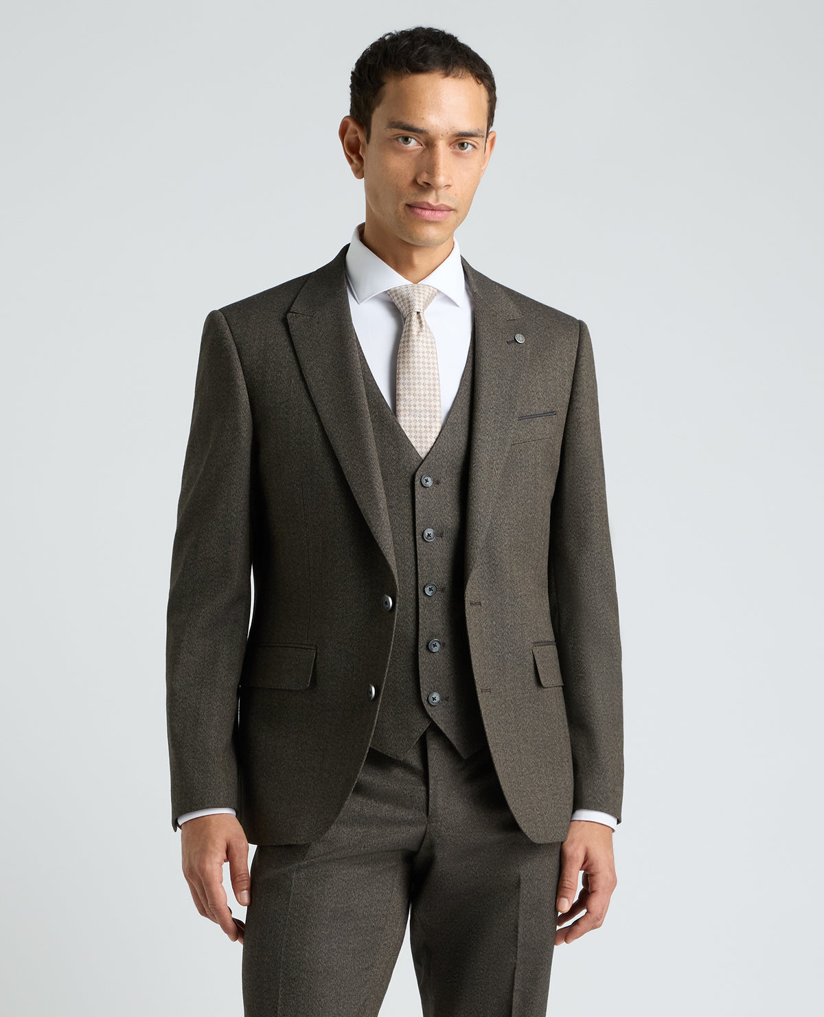 Dark Brown Tapered Fit Herringbone Stretch Suit Jacket