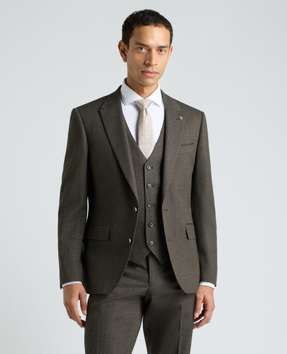Dark Brown Tapered Fit Herringbone Stretch Suit Jacket