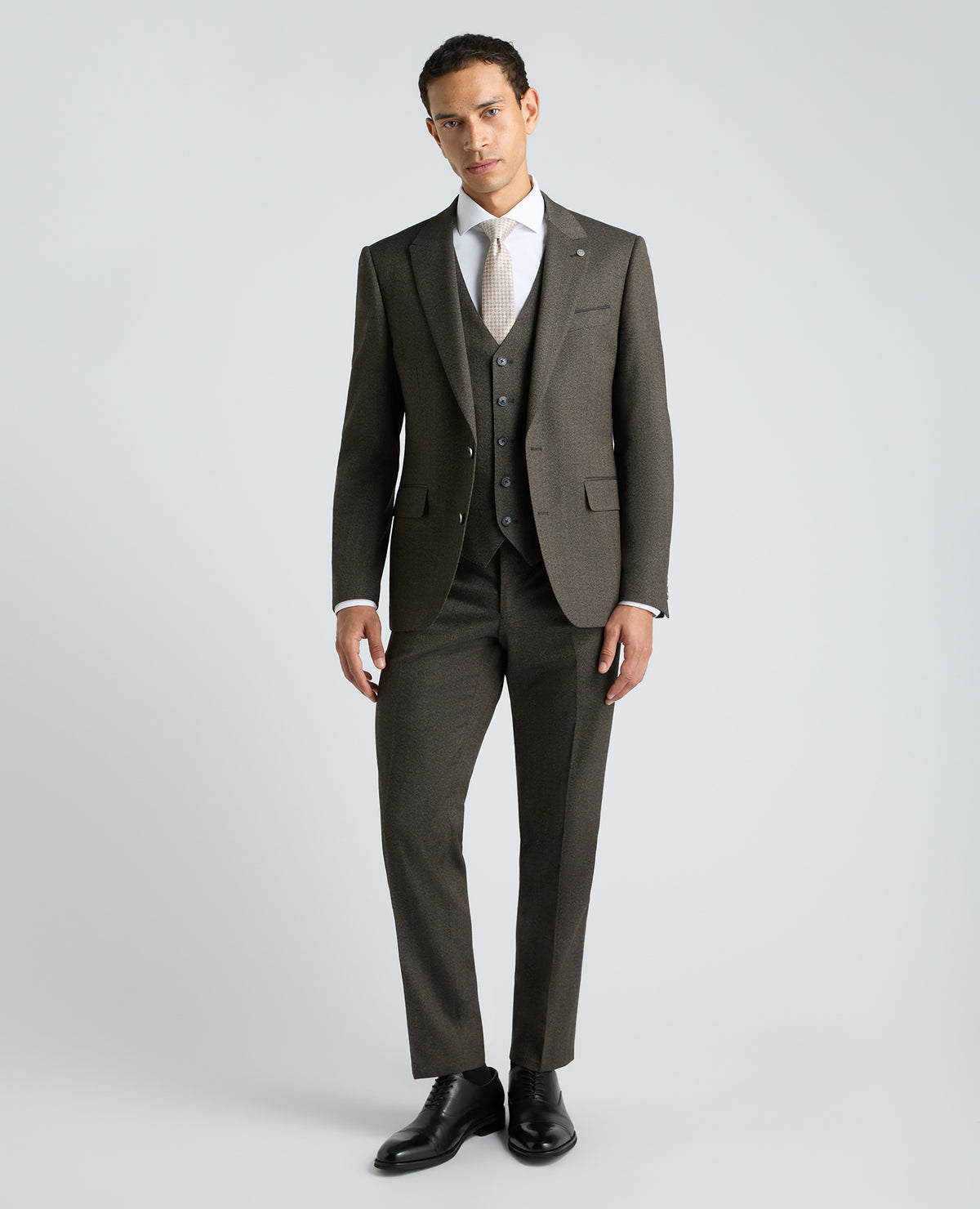Dark Brown Tapered Fit Herringbone Stretch Suit Jacket
